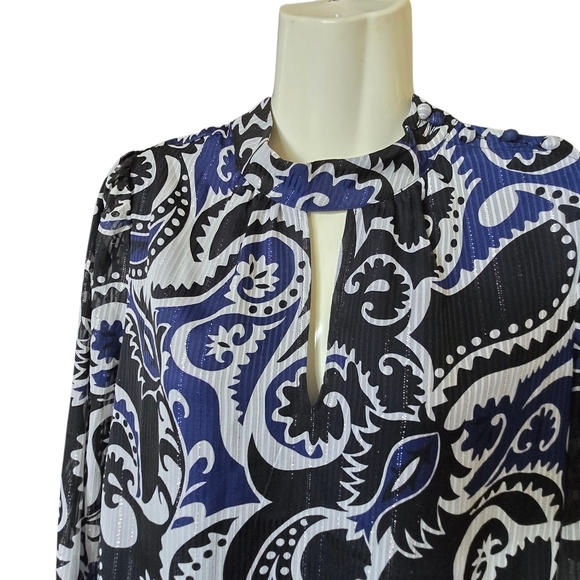 LOFT Black and Blue Patterned Blouse - Picture 2 of 8